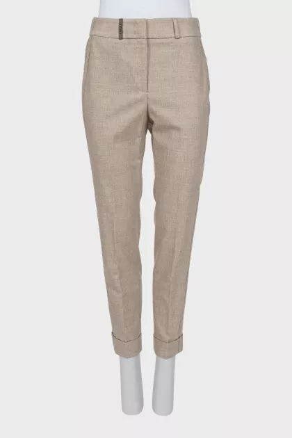 Beige wool tapered trousers