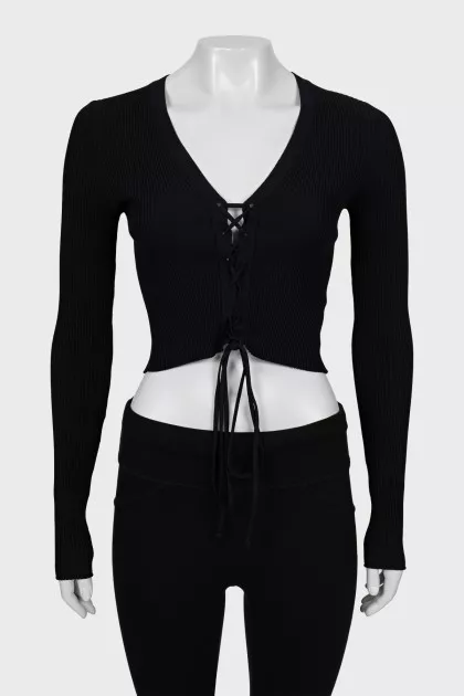 Ribbed jumper with lacing