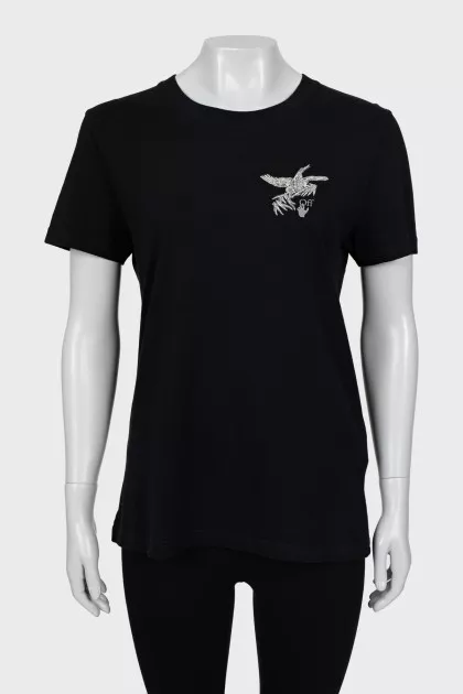 Straight T-shirt with silver embroidery