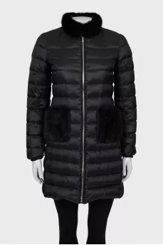 Fitted down jacket with fur inserts