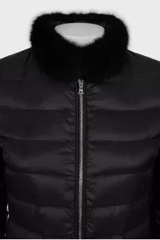 Fitted down jacket with fur inserts