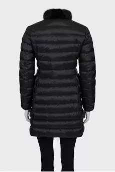 Fitted down jacket with fur inserts