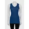 Long blue ribbed tank top