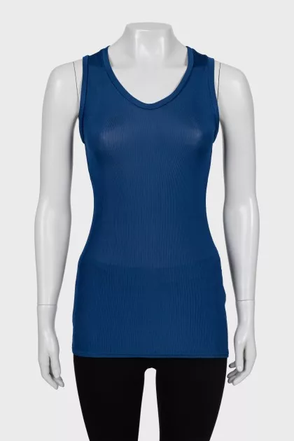 Long blue ribbed tank top