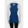 Long blue ribbed tank top