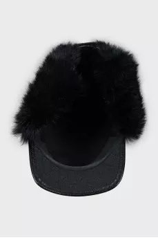 Black cap decorated with fur