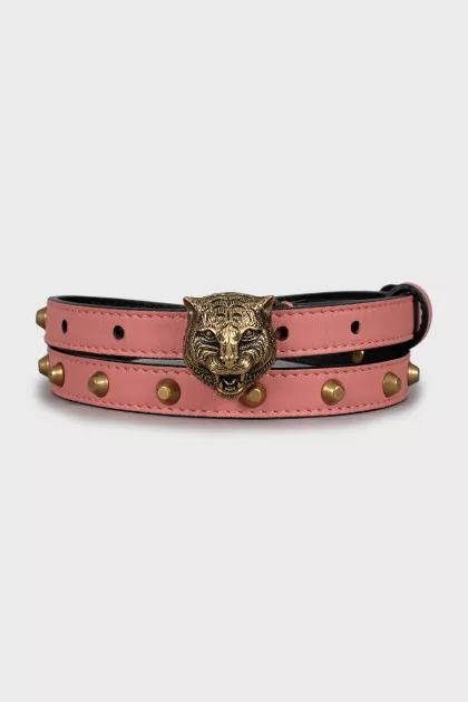 Leather belt with golden studs