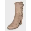 Suede ankle boots decorated with rhinestones