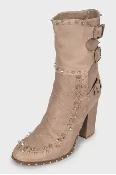 Suede ankle boots decorated with rhinestones