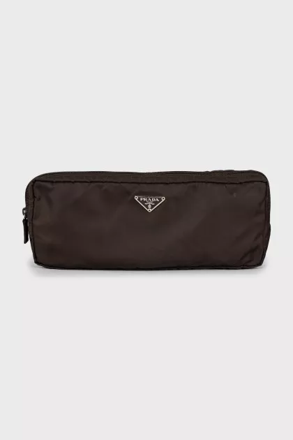 Brown textile cosmetic bag