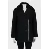 Black coat with sheepskin collar