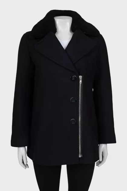 Black coat with sheepskin collar