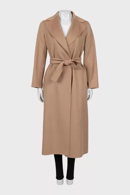 Brown wool coat with belt