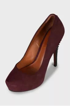 Suede shoes with studded heels