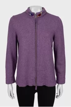 Purple cardigan with collar decoration