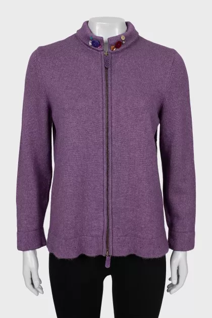 Purple cardigan with collar decoration
