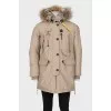 Men's beige parka with tag