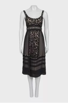 Silk dress with leather straps