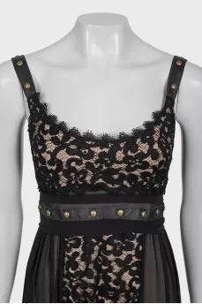Silk dress with leather straps