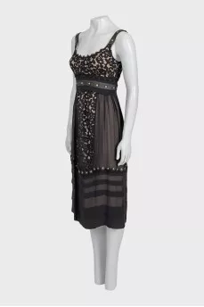 Silk dress with leather straps