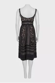 Silk dress with leather straps