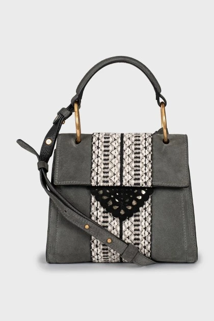 Suede bag with textile decor