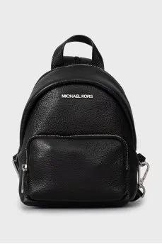 Leather backpack with silver logo