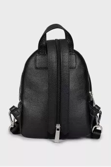 Leather backpack with silver logo