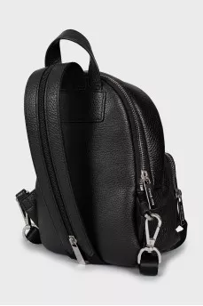 Leather backpack with silver logo