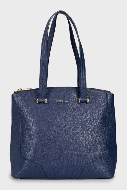 Leather tote bag with brand logo