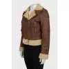 Short sheepskin coat made of leather and wool