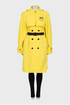 Fitted yellow trench coat with logo