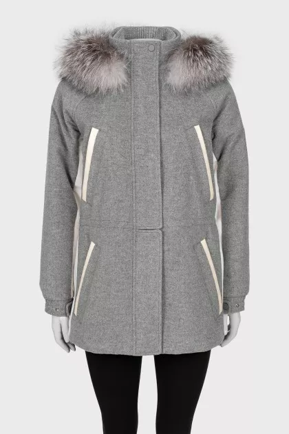 Cashmere parka with fox fur trim