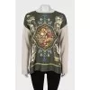 Knitted jumper with silk insert