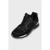 Black leather and textile sneakers