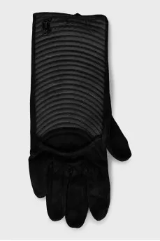 Suede gloves with brand logo