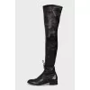 Leather over the knee boots with heel decoration
