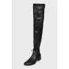 Leather over the knee boots with heel decoration