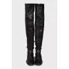 Leather over the knee boots with heel decoration