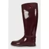 Burgundy rubber boots