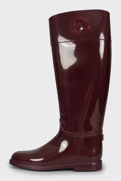Burgundy rubber boots