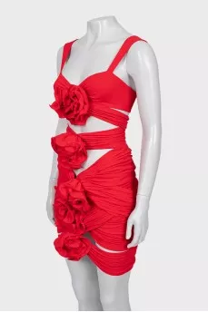 Red draped dress
