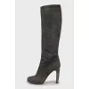 Grey suede high heel boots
