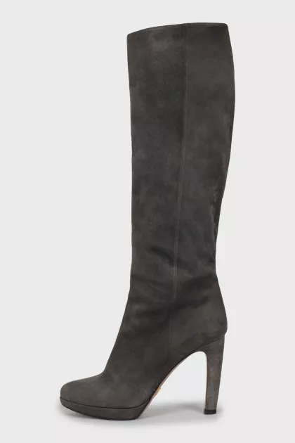 Grey suede high heel boots