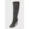 Grey suede high heel boots