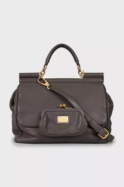 Leather satchel bag with gold hardware