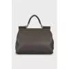Leather satchel bag with gold hardware