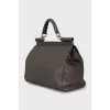 Leather satchel bag with gold hardware