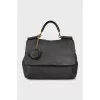 Leather satchel bag with keychain