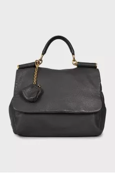 Leather satchel bag with keychain